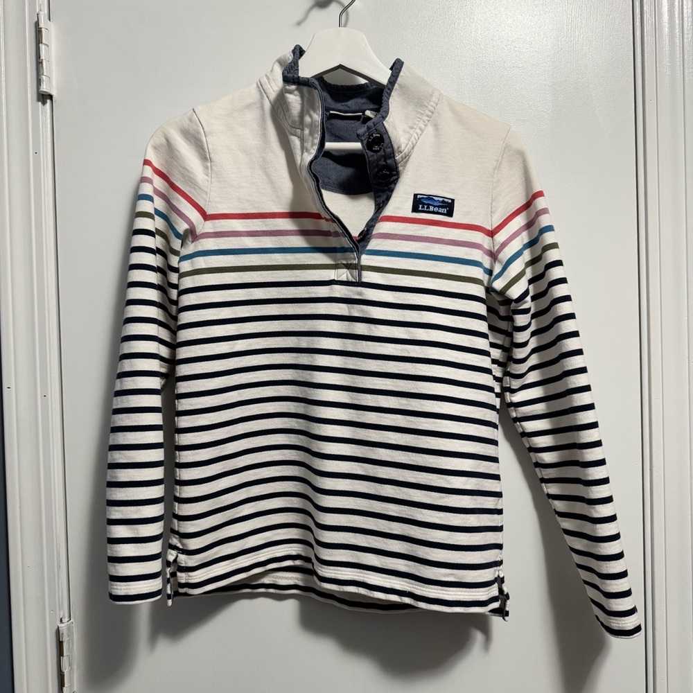 L.L. Bean Women's Striped Long Sleeve Top - Navy and White